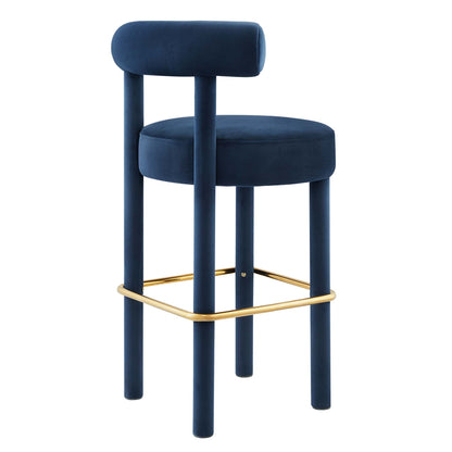 Toulouse Performance Velvet Bar Stool navy blue with gold footrest by Modway on Tampa Home & Garden Store