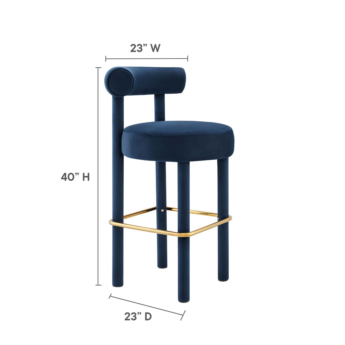 Toulouse Performance Velvet Bar Stool by Modway in blue velvet with a gold footrest on Tampa Home & Garden Store