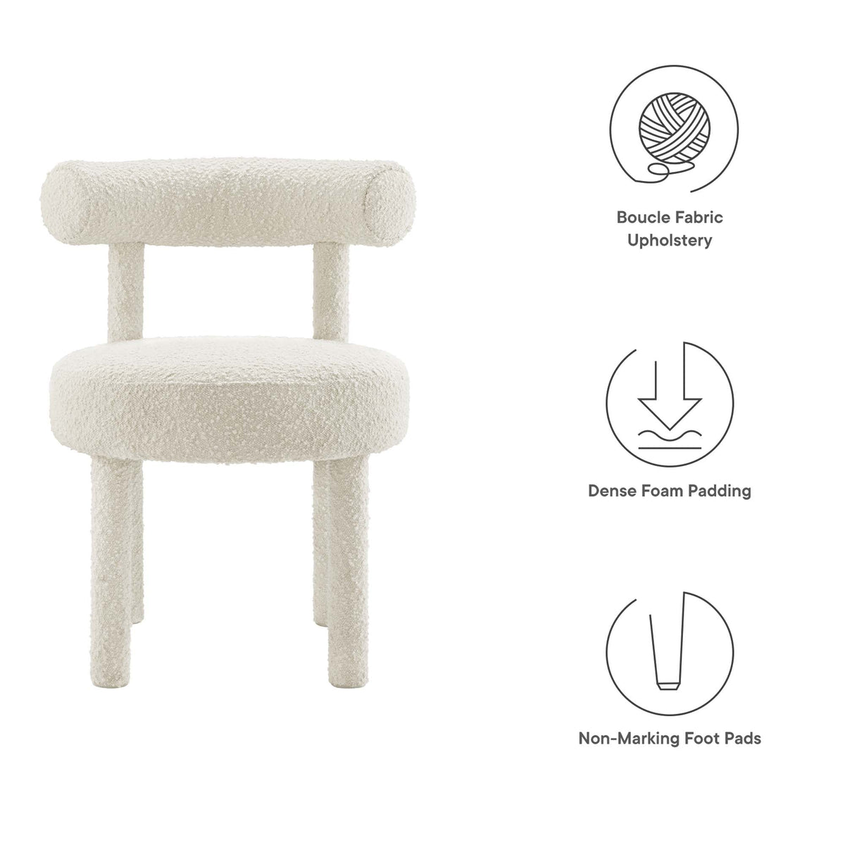 Toulouse Boucle Fabric Dining Chair cream boucle upholstery by Modway on Tampa Home & Garden Store