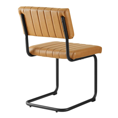 Parity vegan leather dining side chair tan ribbed back and seat with black metal cantilever frame on Tampa Home & Garden Store