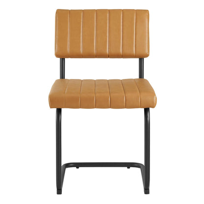 Parity Vegan Leather Dining Chairs tan, vertical channel stitching, set of 2, black legs on Tampa Home & Garden Store