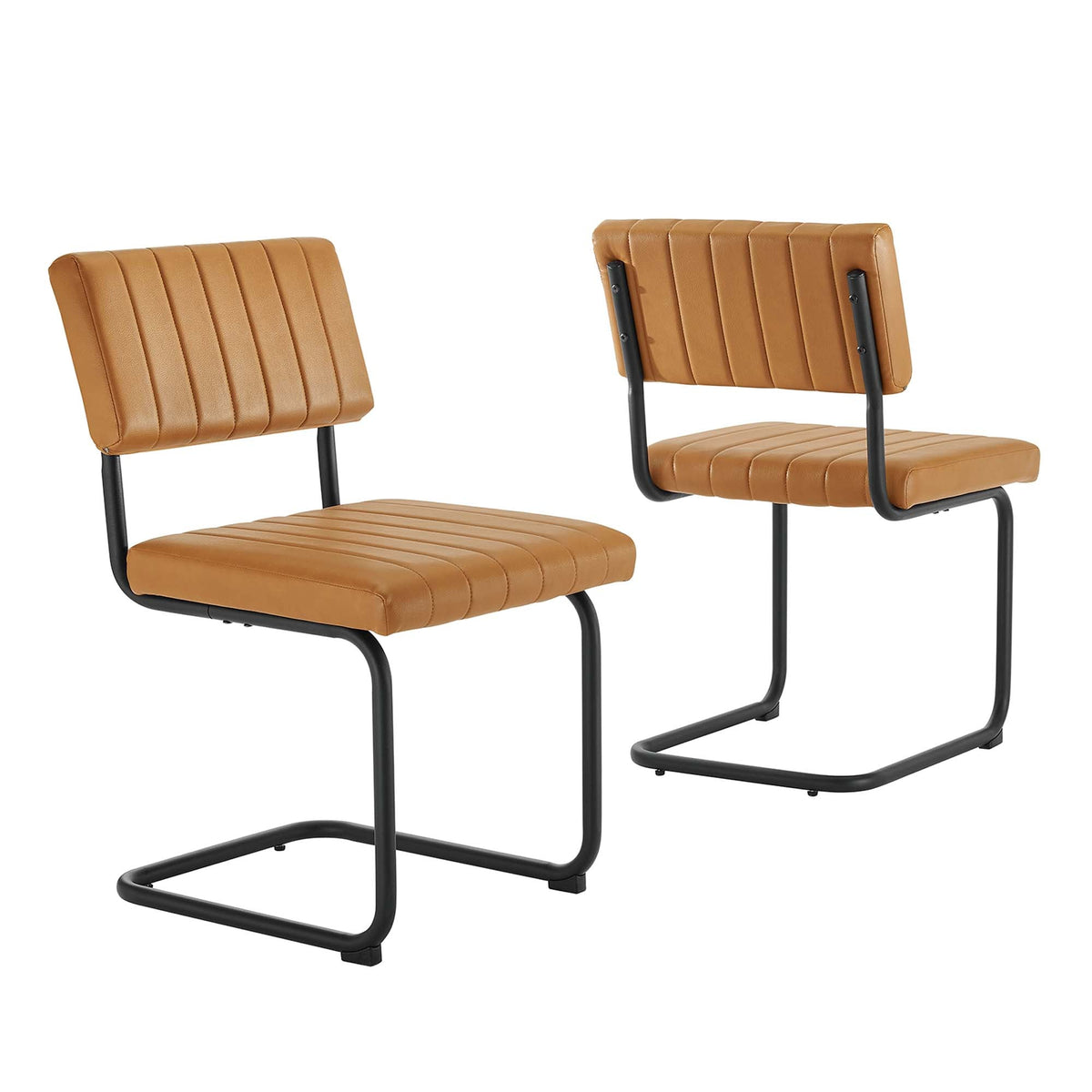 Parity vegan leather dining side chairs set of 2, tan seats with black metal on Tampa Home & Garden Store