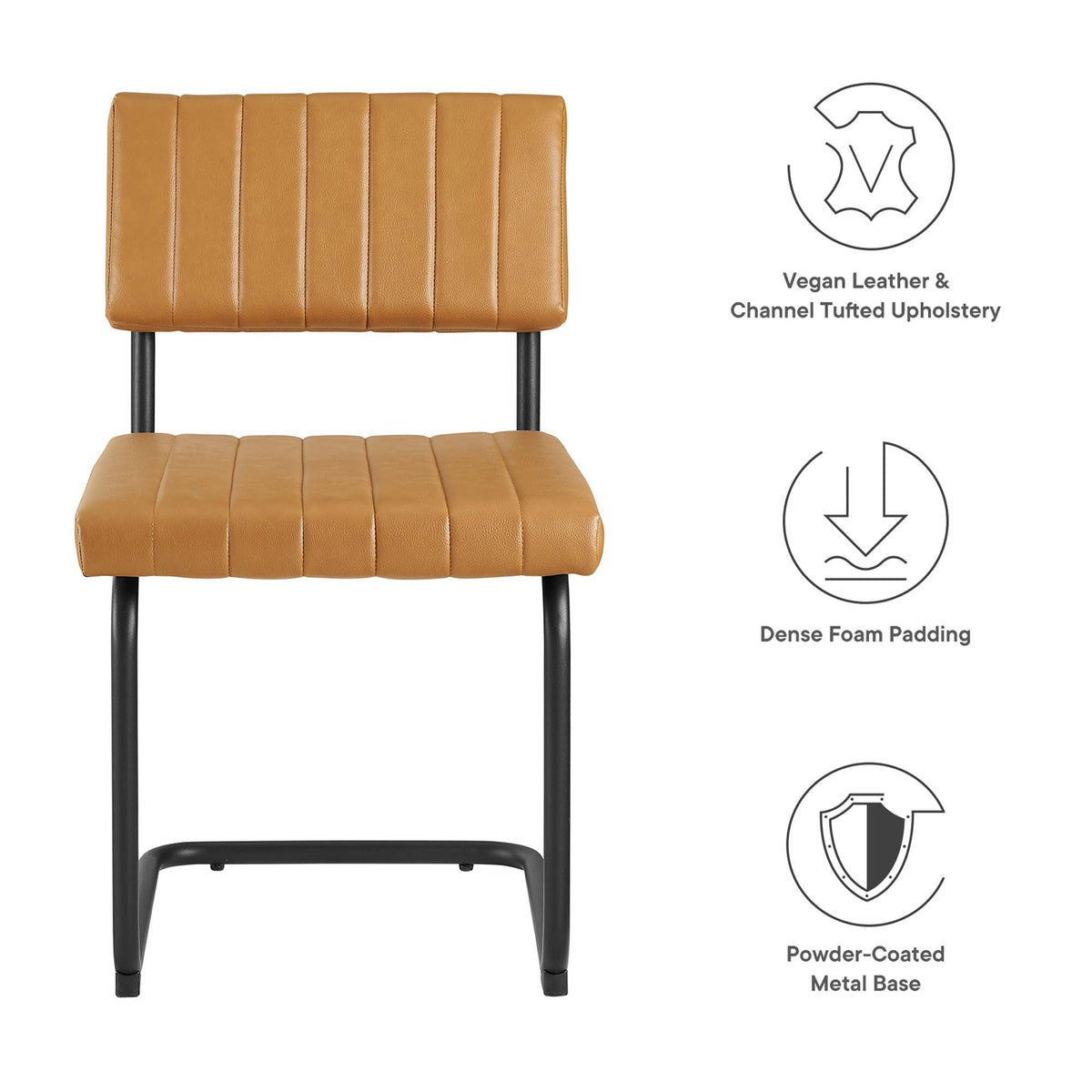 Parity vegan leather dining side chairs set of 2 with tan channel tufting on Tampa Home & Garden Store