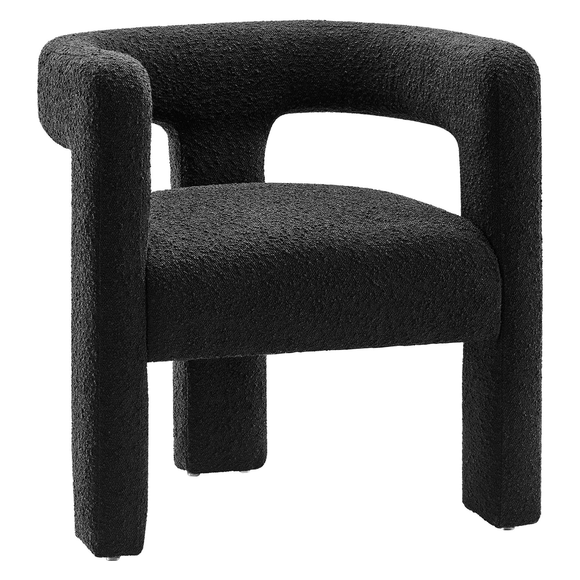 Kayla Bouclé Upholstered Armchair by HouseOfZazla in black boucle fabric, accent chair on Tampa Home & Garden Store