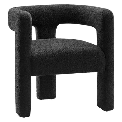 Kayla Bouclé Upholstered Armchair by HouseOfZazla in black boucle fabric, accent chair on Tampa Home & Garden Store