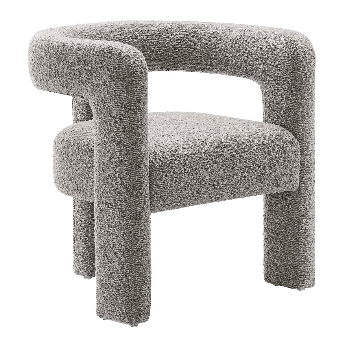 Kayla Boucle Upholstered Armchair in grey boucle fabric with curved arms on Tampa Home & Garden Store