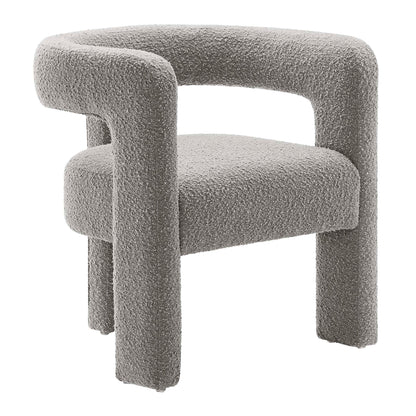 Kayla Boucle Upholstered Armchair in grey boucle fabric with curved arms on Tampa Home & Garden Store