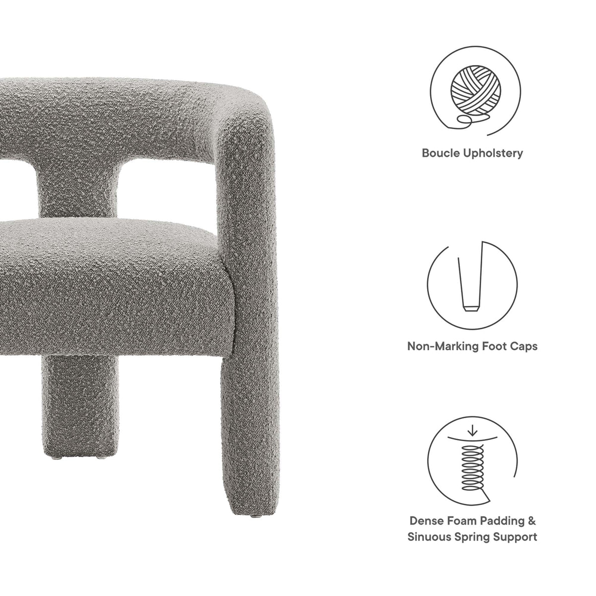 Kayla Boucle Upholstered Armchair by Modway, gray boucle fabric, curved arms on Tampa Home & Garden Store