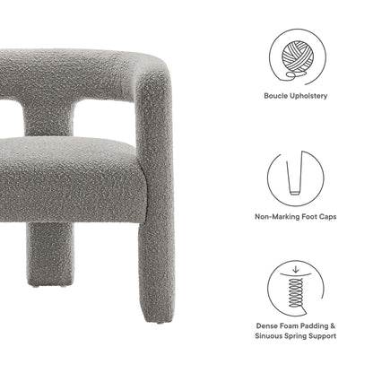 Kayla Boucle Upholstered Armchair by Modway, gray boucle fabric, curved arms on Tampa Home & Garden Store