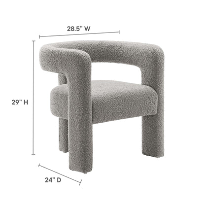 Kayla Boucle Upholstered Armchair, gray boucle fabric, curved arms, accent chair on Tampa Home & Garden Store
