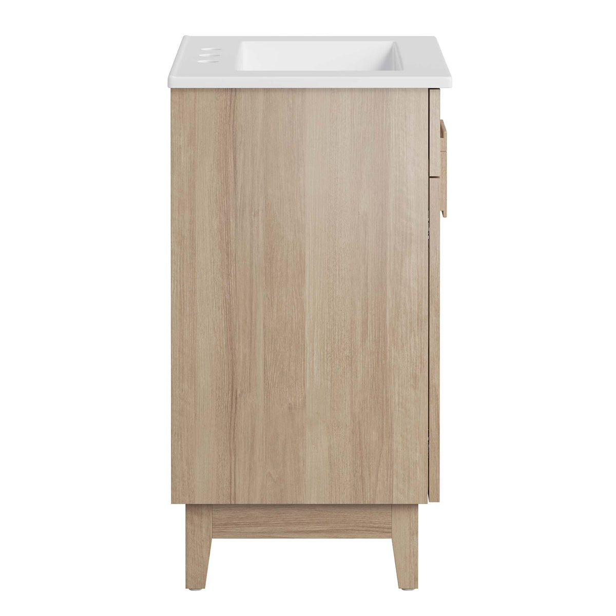 Miles 24in bathroom vanity by HouseOfZazla with white countertop sink, oak cabinet, right drawer on Tampa Home & Garden Store