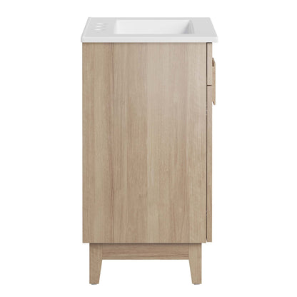 Miles 24in bathroom vanity by HouseOfZazla with white countertop sink, oak cabinet, right drawer on Tampa Home & Garden Store