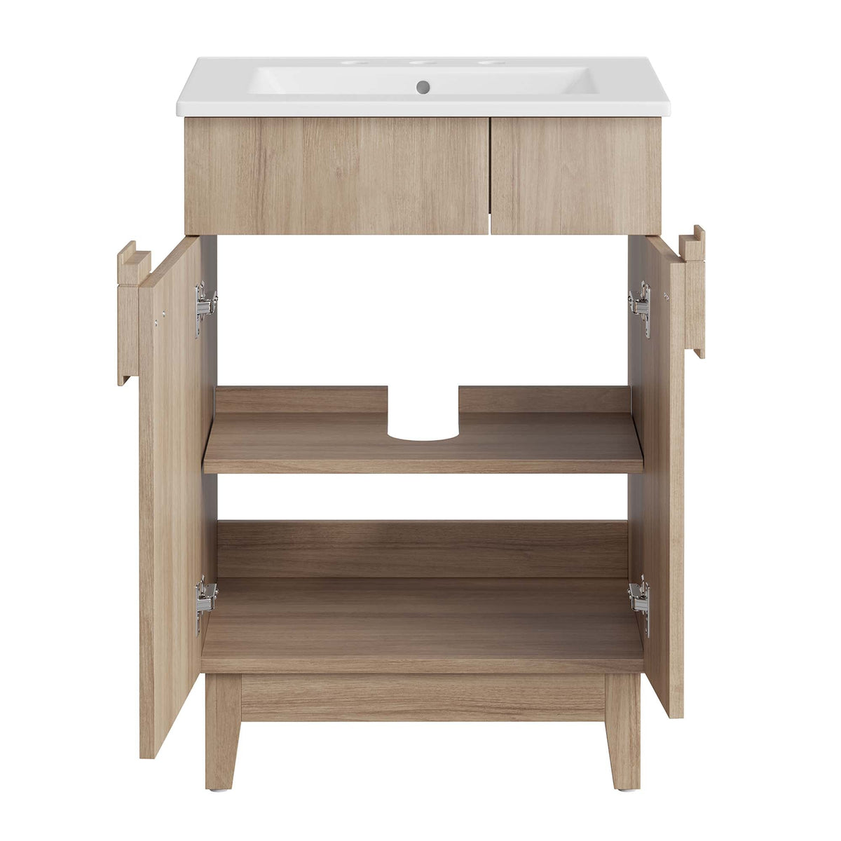 Miles 24in bathroom vanity with light oak cabinet and white sink on Tampa Home & Garden Store