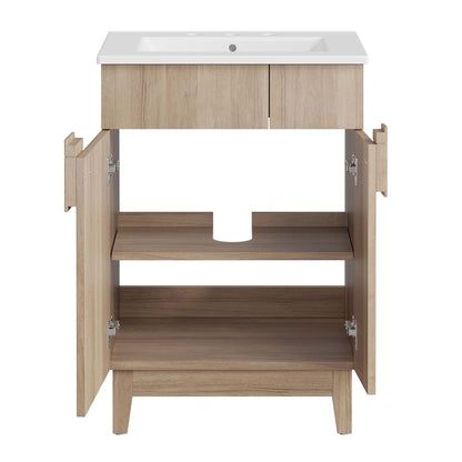 Miles 24in bathroom vanity with light oak cabinet and white sink on Tampa Home & Garden Store