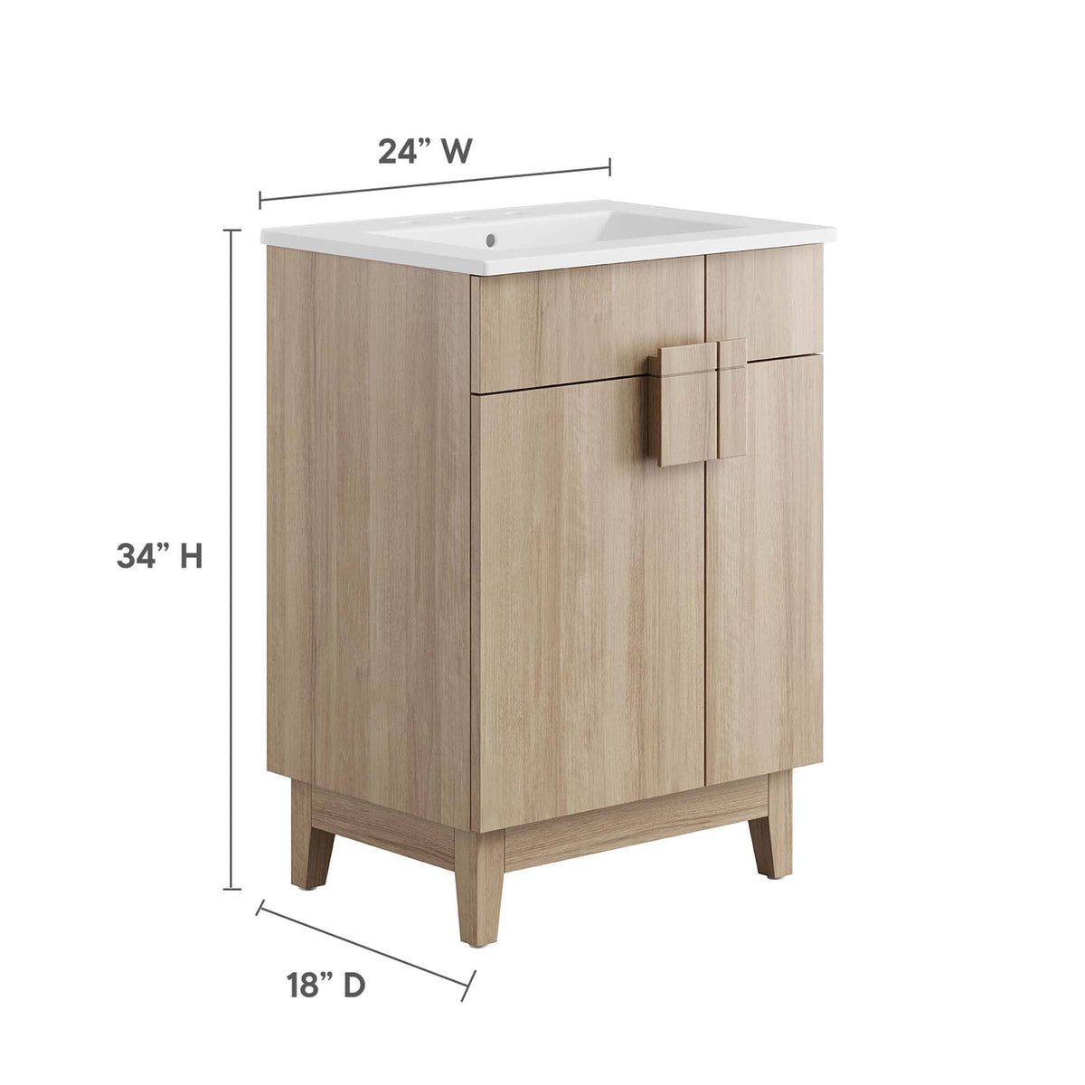 Miles 24-inch bathroom vanity with white top and natural oak cabinet by Modway, 24W x 34H x 18D on Tampa Home & Garden Store