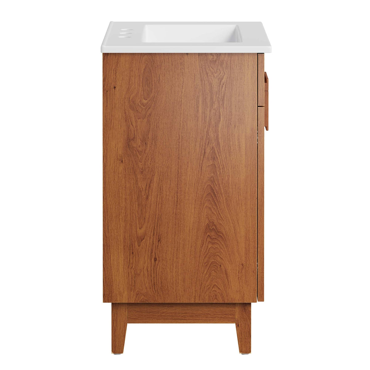 Miles 24in bathroom vanity by Modway with white countertop integrated sink and warm wood cabinet on Tampa Home & Garden Store