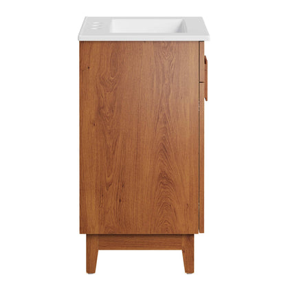 Miles 24in bathroom vanity by Modway with white countertop integrated sink and warm wood cabinet on Tampa Home & Garden Store