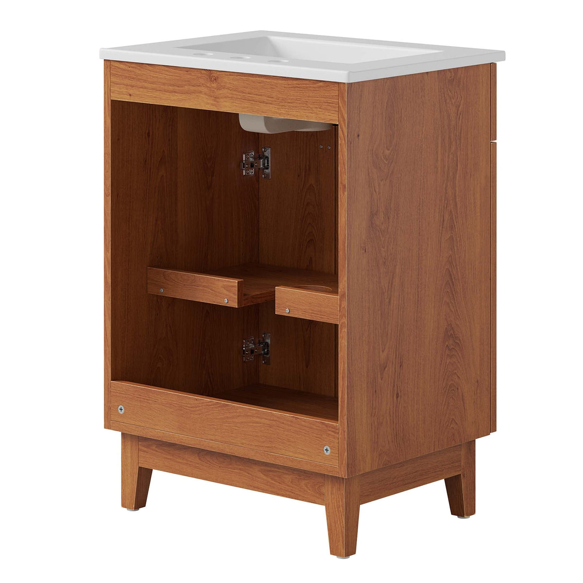 Miles 24in bathroom vanity by Modway with white countertop sink in warm wood finish on Tampa Home & Garden Store