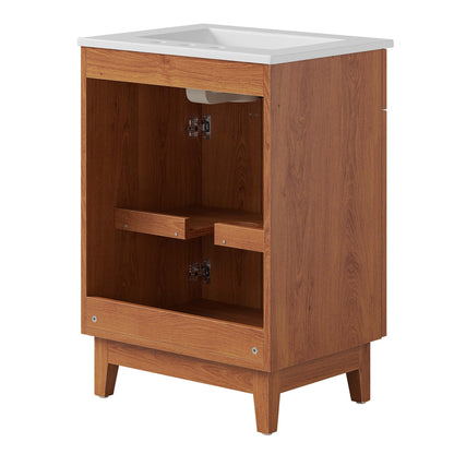Miles 24in bathroom vanity by Modway with white countertop sink in warm wood finish on Tampa Home & Garden Store