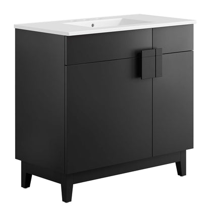 Miles 36in Bathroom Vanity with white countertop and black cabinet by HouseOfZazla on Tampa Home & Garden Store
