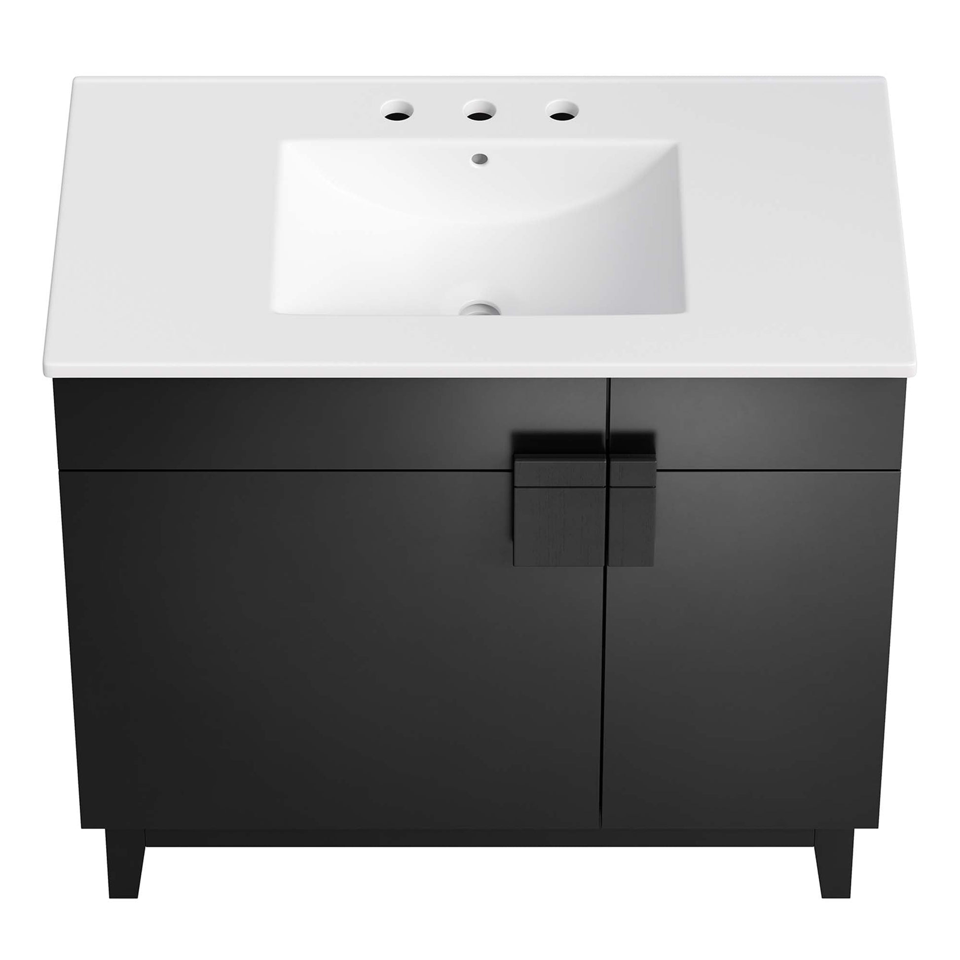 Miles 36-inch bathroom vanity with white top and three faucet holes, black base on Tampa Home & Garden Store