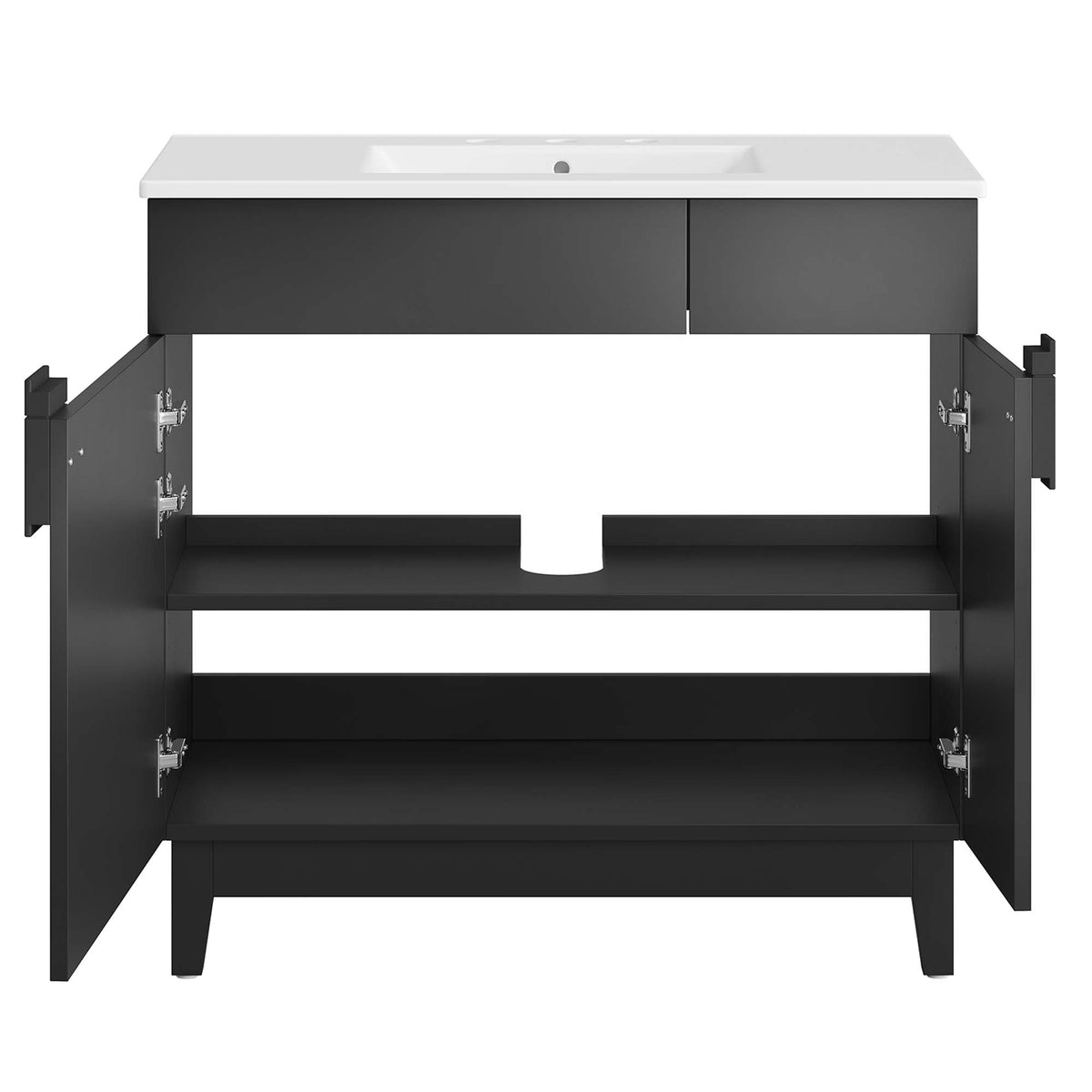 Miles 36-inch bathroom vanity with white countertop and integrated sink on gray cabinet on Tampa Home & Garden Store