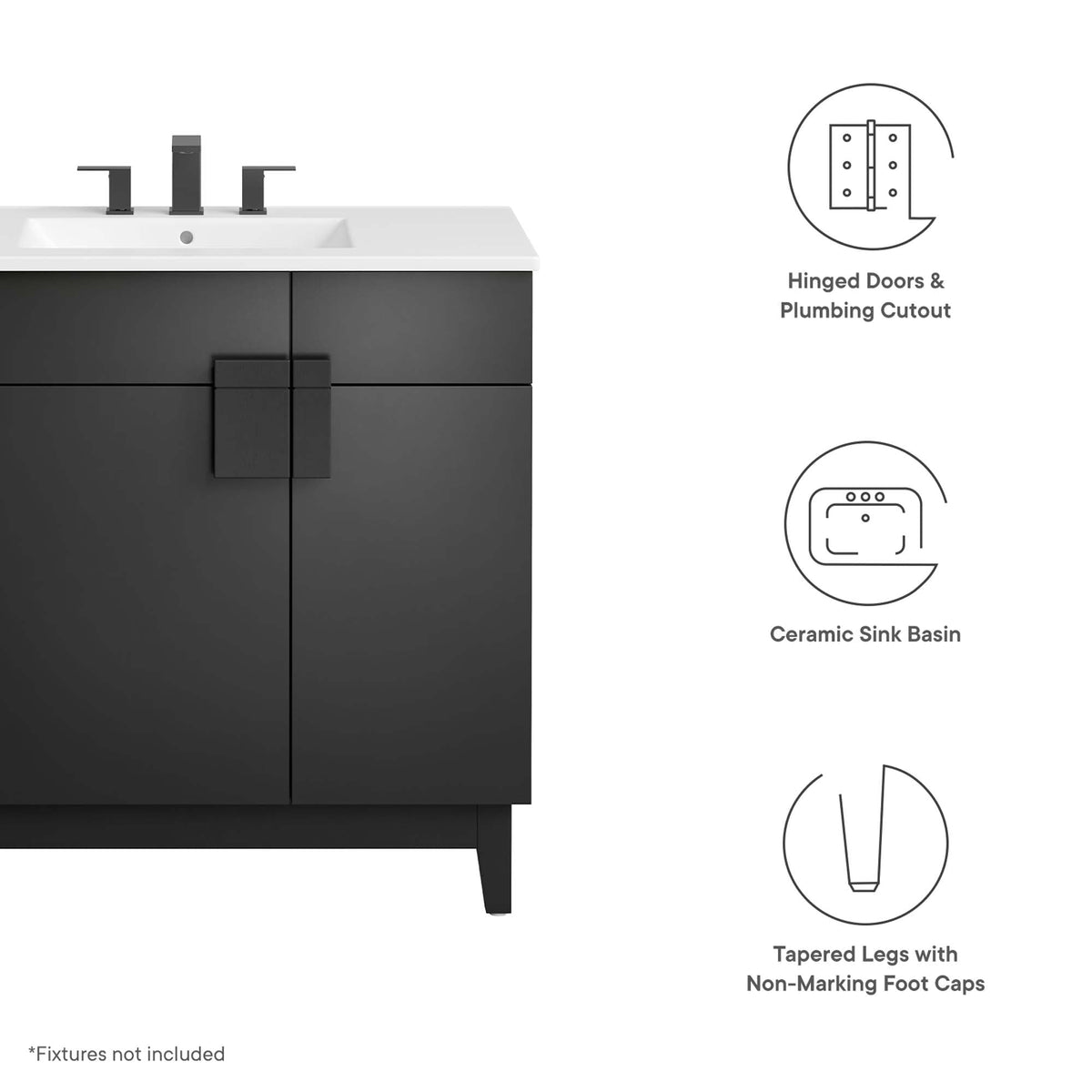 Miles 36in Bathroom Vanity by Modway black cabinet with white ceramic sink and modern faucet on Tampa Home & Garden Store