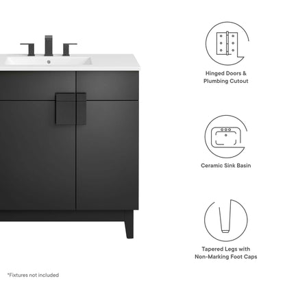 Miles 36in Bathroom Vanity by Modway black cabinet with white ceramic sink and modern faucet on Tampa Home & Garden Store