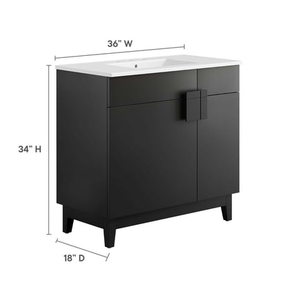 Miles 36-inch bathroom vanity by Modway, white countertop on dark charcoal cabinet on Tampa Home & Garden Store