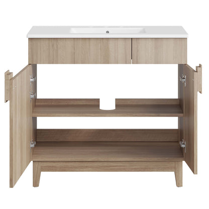 Miles 36in bathroom vanity with white countertop and sink notch, light oak doors HouseOfZazla on Tampa Home & Garden Store