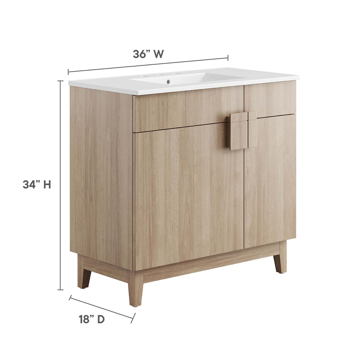 Miles 36in bathroom vanity by Modway with natural wood cabinet and white countertop on Tampa Home & Garden Store