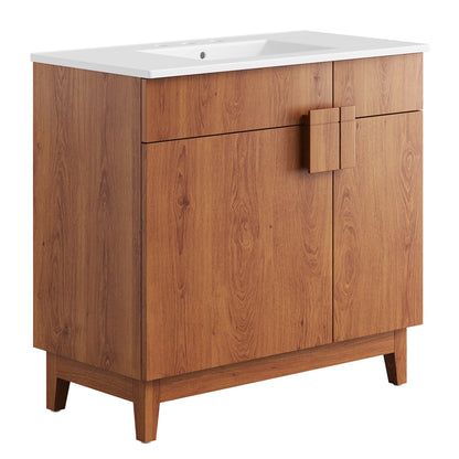 Miles 36in bathroom vanity with white top and natural wood cabinet by HouseOfZazla on Tampa Home & Garden Store