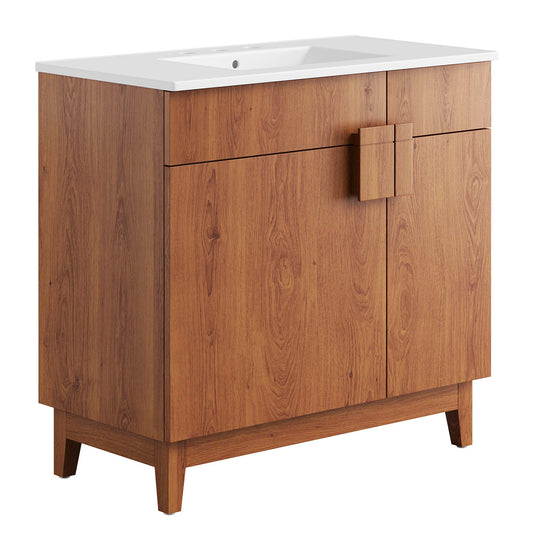 Miles 36in bathroom vanity with white top and natural wood cabinet by HouseOfZazla on Tampa Home & Garden Store
