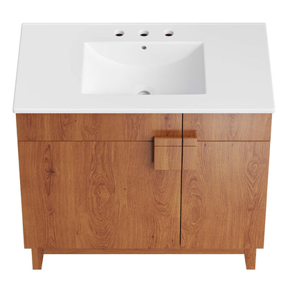 Miles 36-inch bathroom vanity with white sink and wood base on Tampa Home & Garden Store
