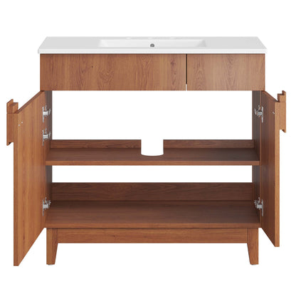 Miles 36in bathroom vanity by Modway with white countertop and oak wood cabinet on Tampa Home & Garden Store
