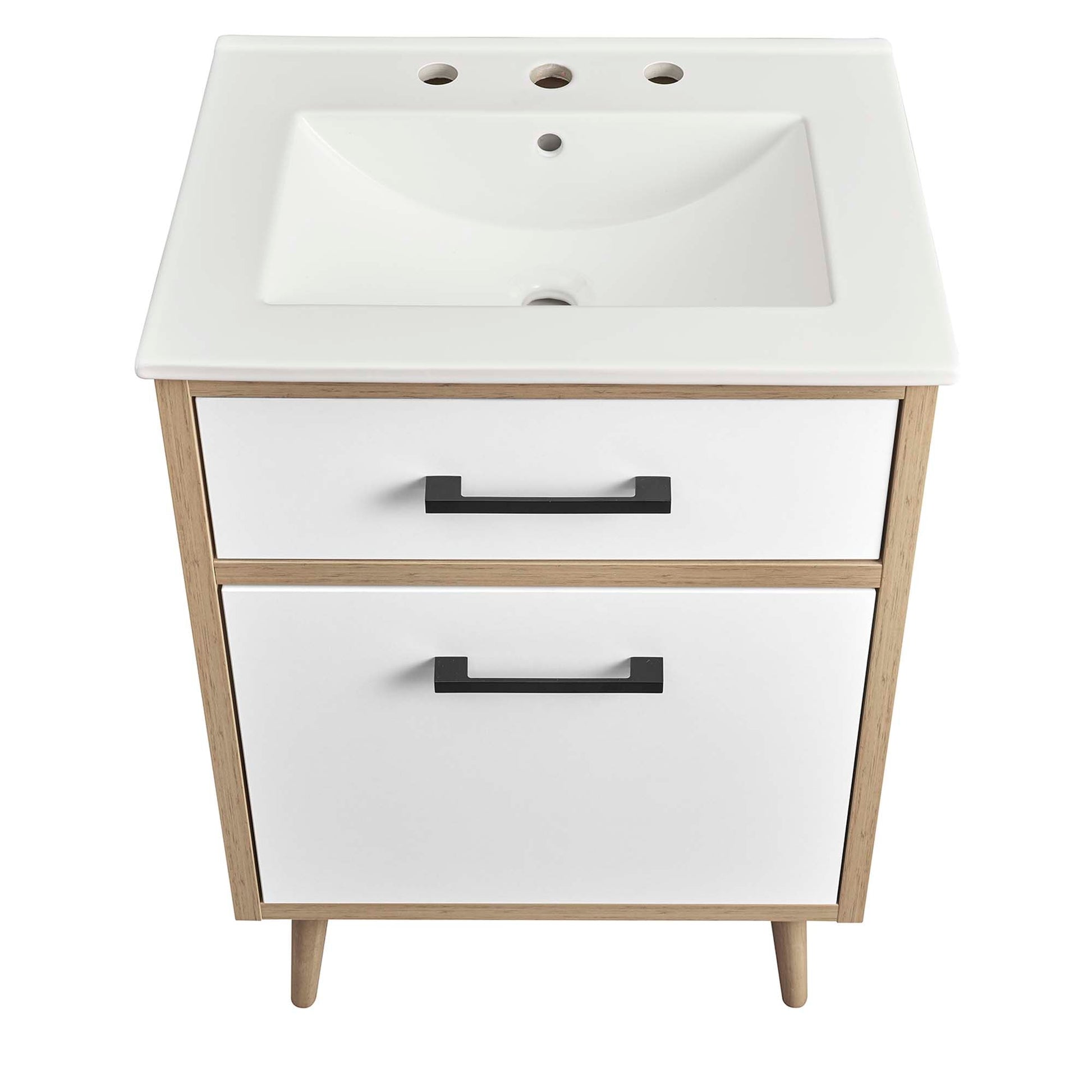 Maverick 24in bathroom vanity by Modway with white sink and wood legs on Tampa Home & Garden Store