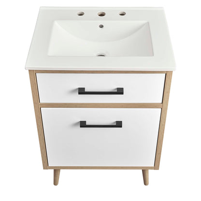 Maverick 24in bathroom vanity by Modway with white sink and wood legs on Tampa Home & Garden Store