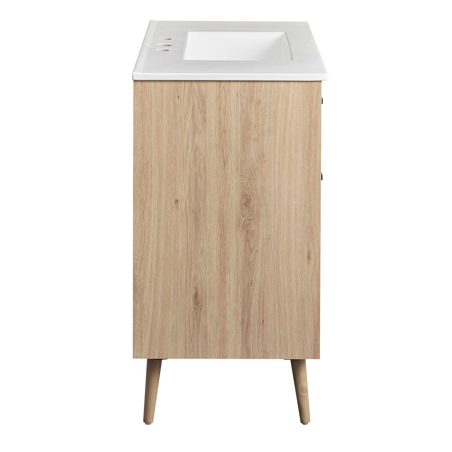 Maverick 36-inch bathroom vanity with white countertop and integrated sink on oak veneer cabinet on Tampa Home & Garden Store