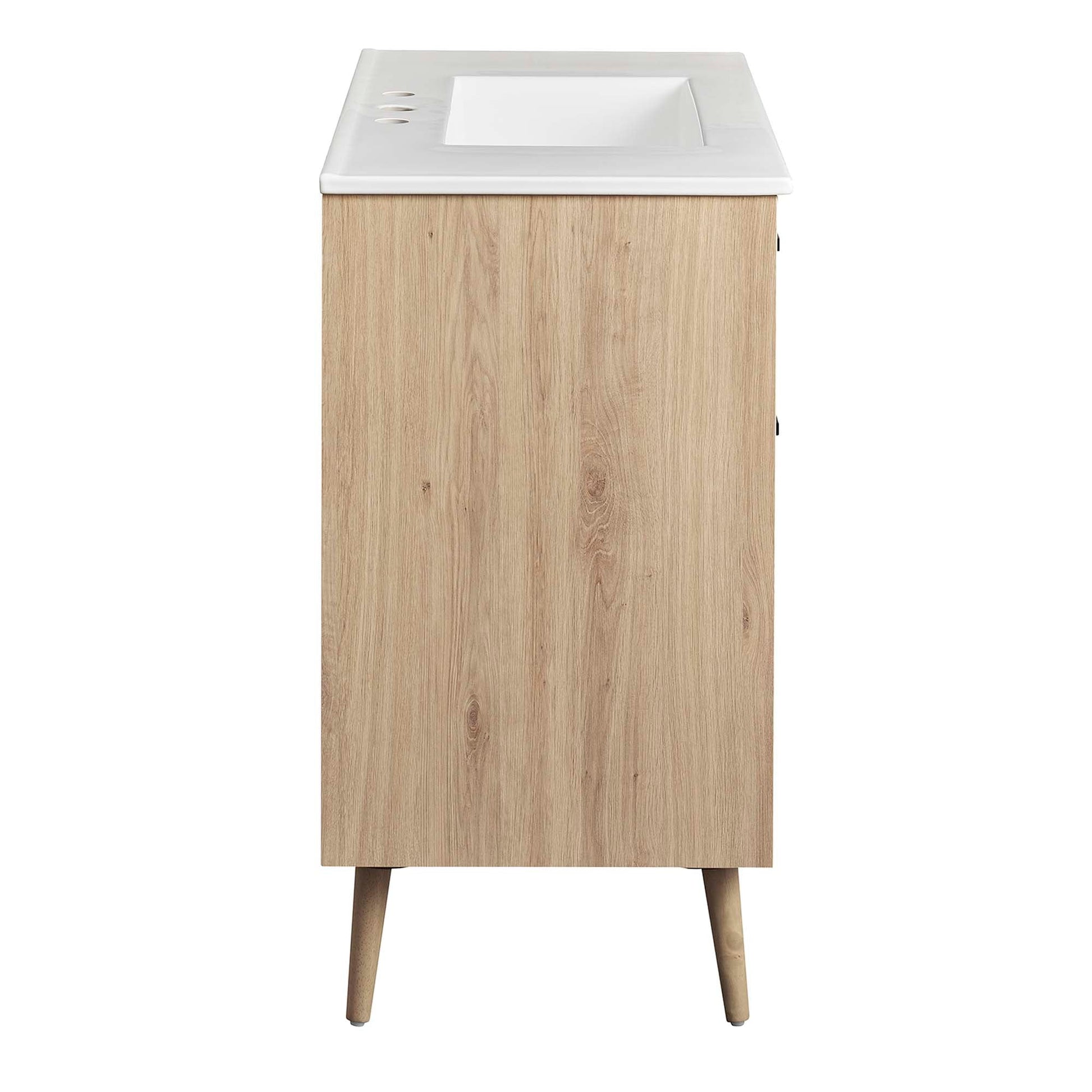 Maverick 36-inch bathroom vanity with white countertop and integrated sink on oak veneer cabinet on Tampa Home & Garden Store