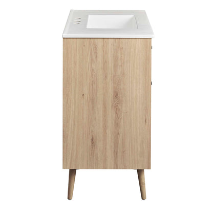 Maverick 36-inch bathroom vanity with white countertop and integrated sink on oak veneer cabinet on Tampa Home & Garden Store