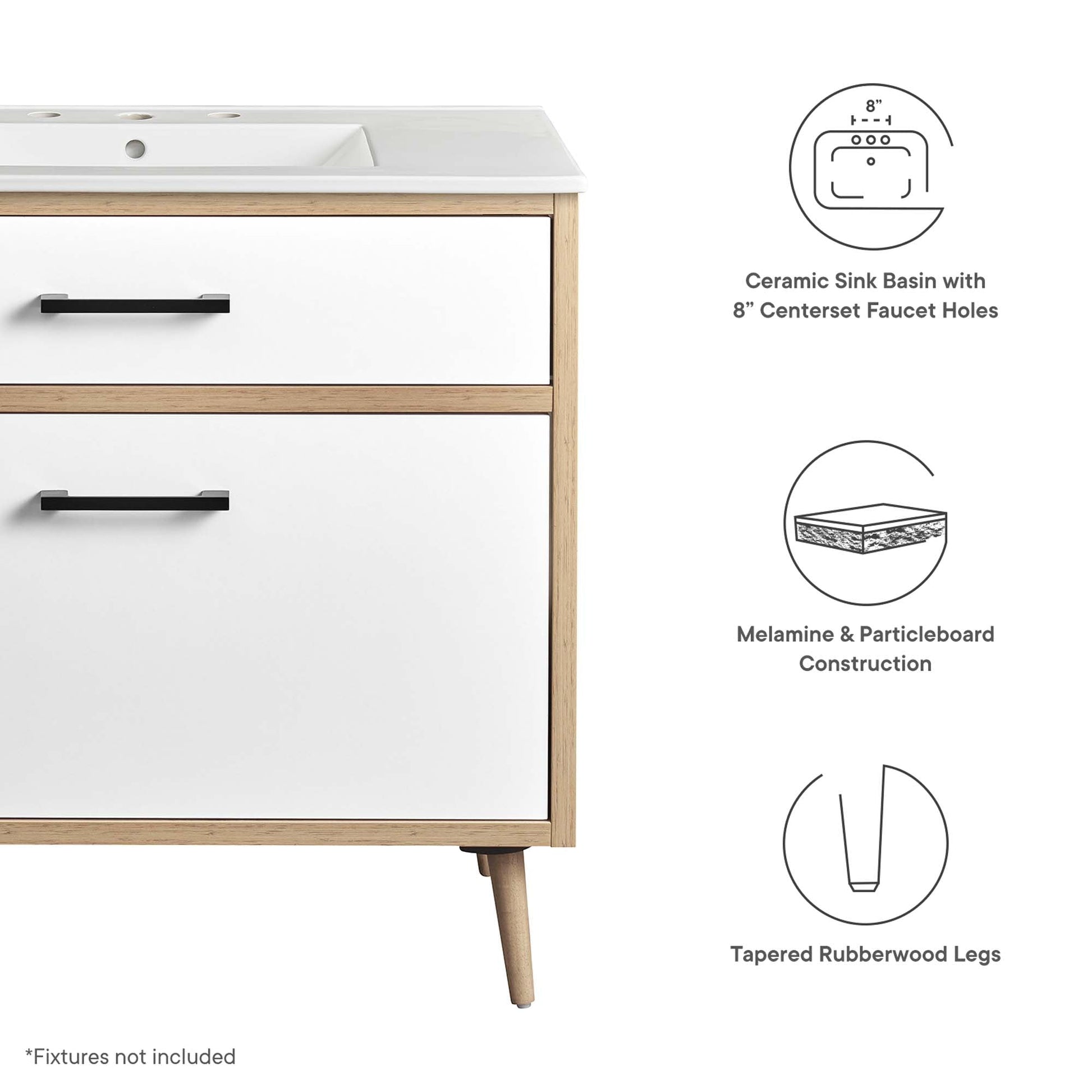 Maverick 36in bathroom vanity by Modway, white drawers with wood frame and ceramic sink on Tampa Home & Garden Store