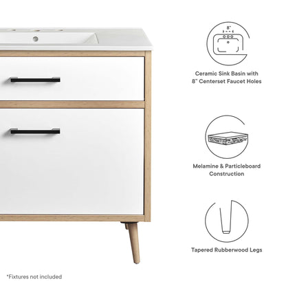 Maverick 36in bathroom vanity by Modway, white drawers with wood frame and ceramic sink on Tampa Home & Garden Store