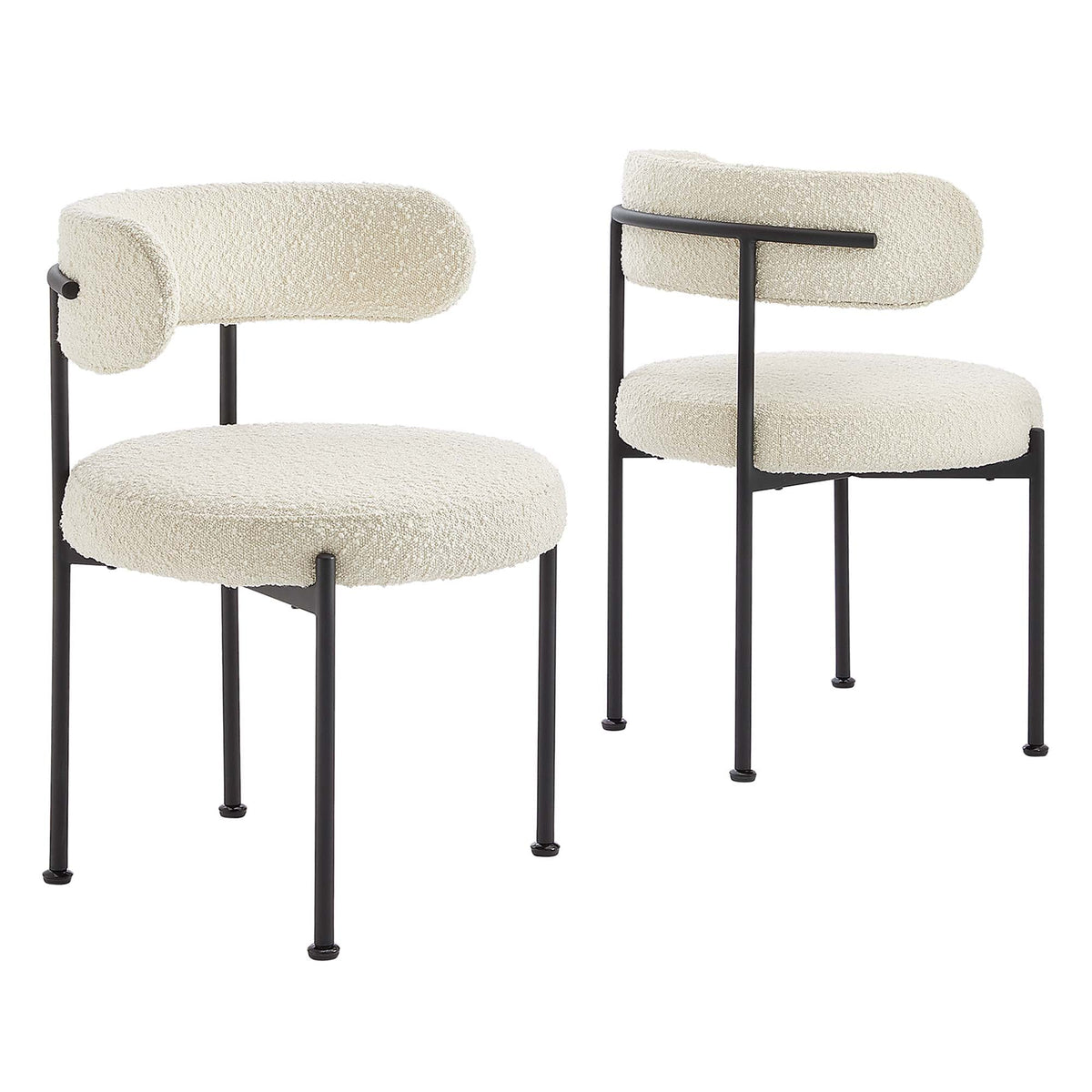 Albie Boucle Dining Chairs set of 2 with cream upholstery and black metal frames by Modway on Tampa Home & Garden Store