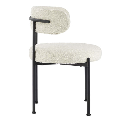 Albie Boucle Fabric Dining Chairs set of 2 with cream boucle upholstery and black metal frame on Tampa Home & Garden Store