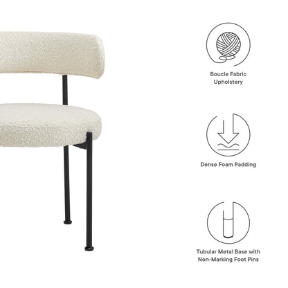Albie Boucle Fabric Dining Chairs Set of 2 cream boucle upholstery with black metal legs on Tampa Home & Garden Store