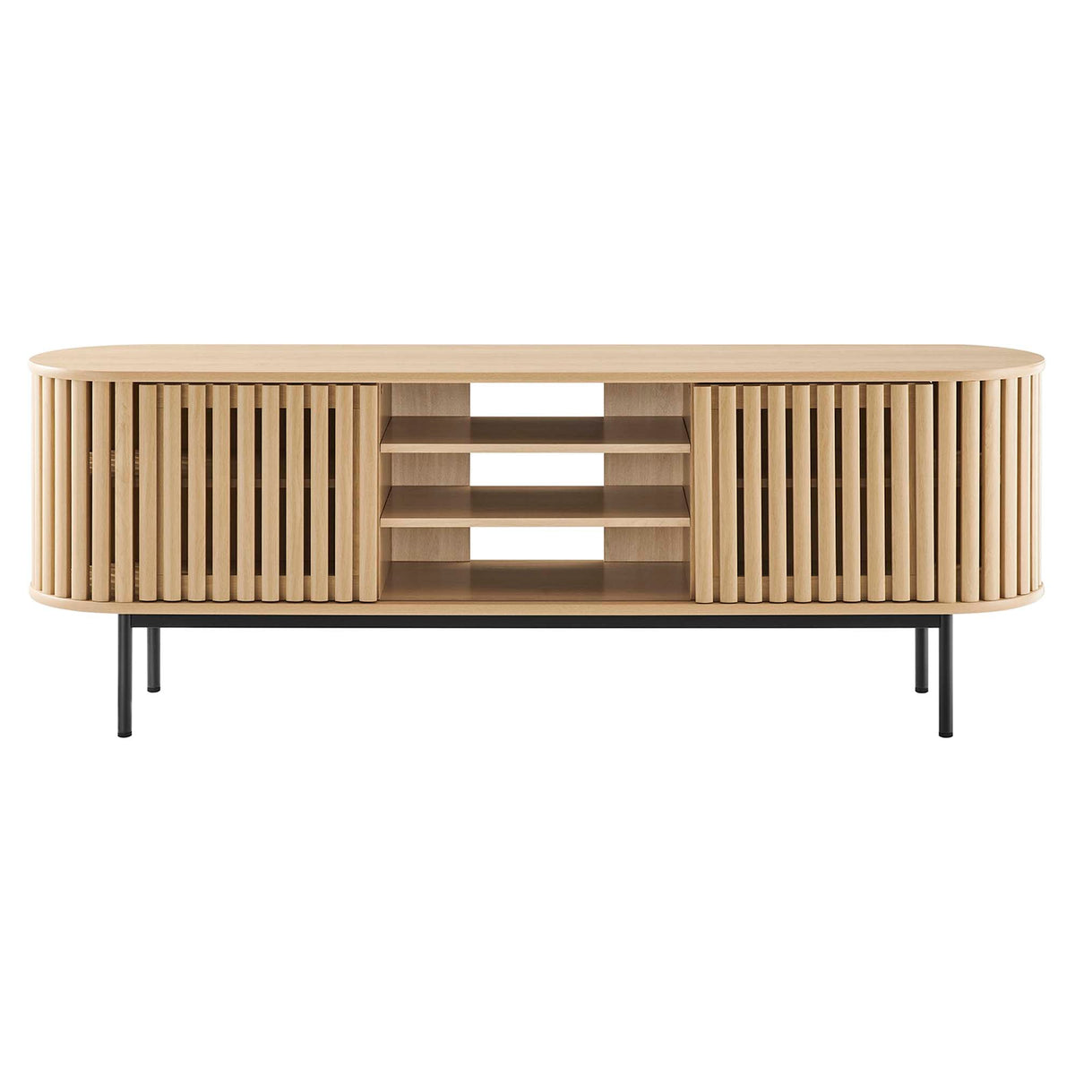 Fortitude 71in TV stand in natural wood with slat front panels on Tampa Home & Garden Store