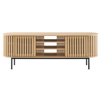 Fortitude 71in TV stand in natural wood with slat front panels on Tampa Home & Garden Store