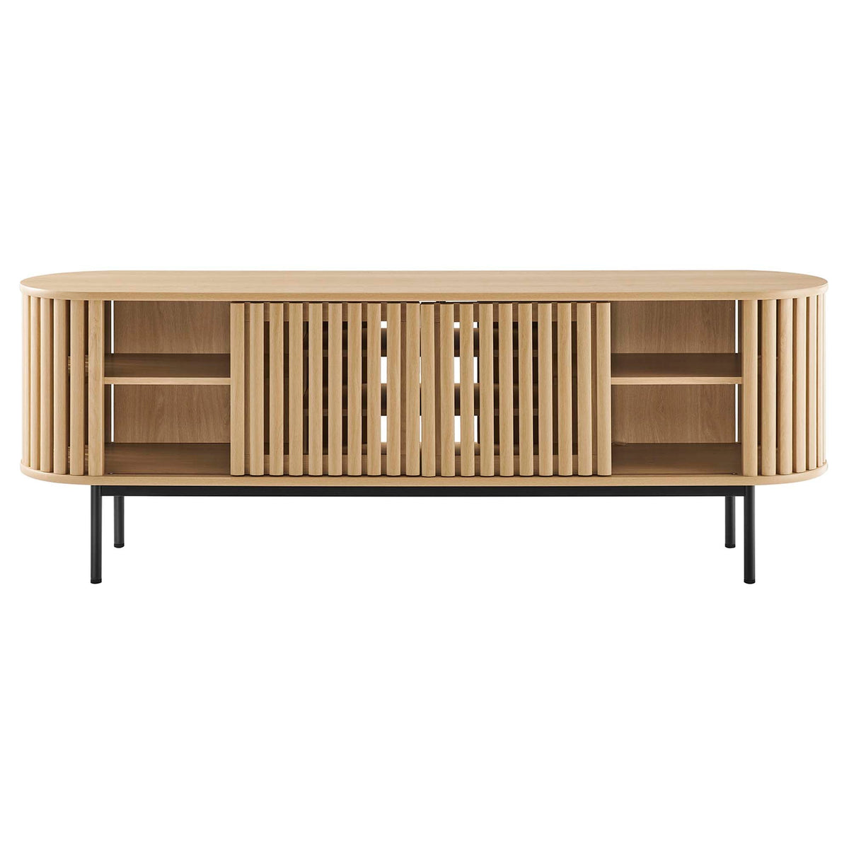 Fortitude 71in TV Stand by Modway, light wood slat design with curved ends and black legs on Tampa Home & Garden Store