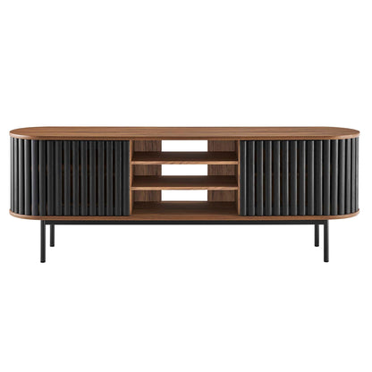 Fortitude 71in TV Stand by Modway with warm wood top and black vertical slat sides on Tampa Home & Garden Store