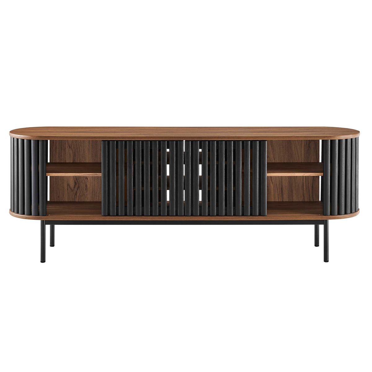 Fortitude 71in TV Stand by Modway, walnut top with black vertical slats on Tampa Home & Garden Store
